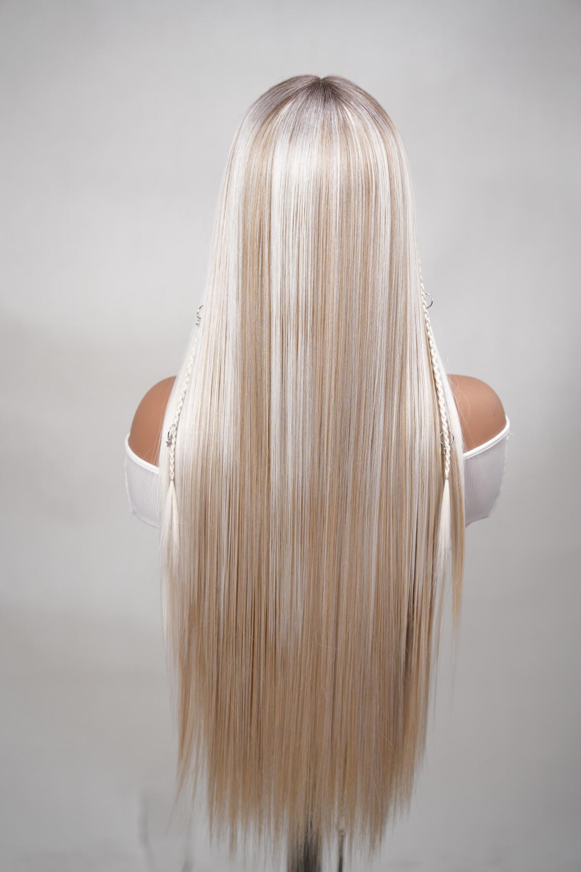 Noble 30 Inch Ash Blonde Ombre Straight Wig with Braids & Star Charms