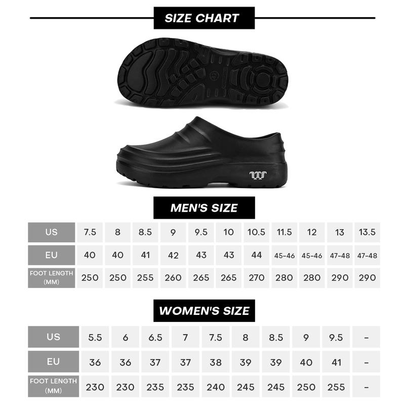 TEER Women's Work Shoes Pure Black EVA Lightweight Comfortable Waterproof  All Seasons Ideal for Long Stands clogs for men and women