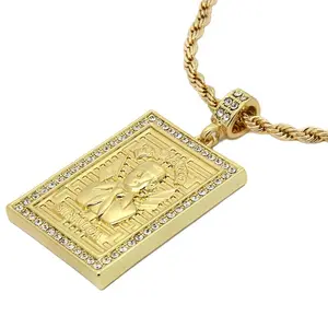 Mens 14K Gold Plated Malverde Cubic-Zirconia 24" 4mm Rope Chain Pendant Necklace