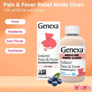 Genexa Infants' Clean Acetaminophen | Pediatrician Preferred Ingredients | Pain Reliever & Fever Reducer for Babies | Dye Free, 0% Artificial Additives | Delicious Organic Blueberry Flavor, 2 fl oz