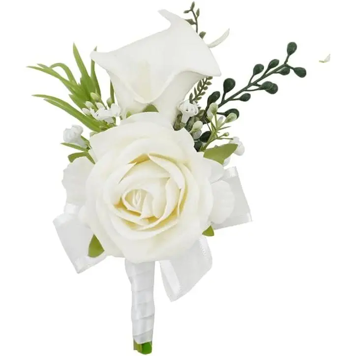 1Pc Single Ivory White Boutonnieres for Men Wedding Prom, Artificial Calla Lily Sunflower Flower Groom and Groomsmen Boutonniere for Wedding Homecoming Ceremony, Party