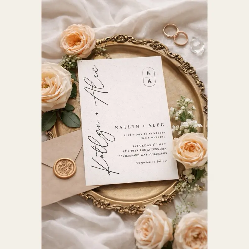 Modern Script Wedding Invitation Suite | Neutral Stationery