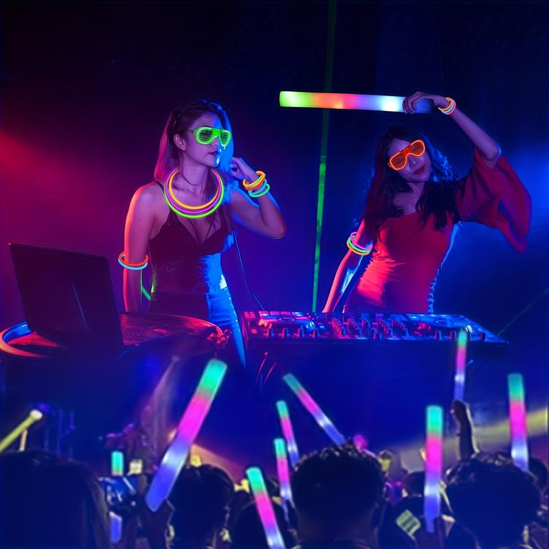 168pcs Party Supplies, Light Up Party Favors 12pcs LED Glasses, 16pcs Foam Glow Sticks, 40pcs Finger Lights, 100pcs Glow Sticks, for Wedding, Concert, Mardi Gras, Birthday Party, Ring Favors, for Halloween and Christmas Decoration Masks Neon