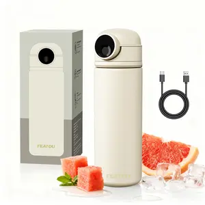 FEATOU 17 oz Smart Fingerprint Lock Vacuum Insulated Water Bottle, Portable Hot and Cold Insulated Water Bottle, Leak-proof Design, 316 Stainless Steel Material, Fits Car Cup Holders, Suitable for Sports and Travel (Beige 500ml)