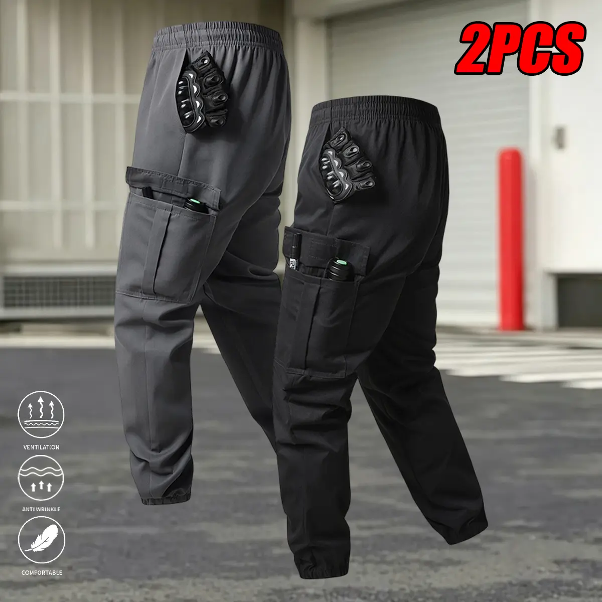 Men’s long pants, new cargo pants, 3D workwear design, multi-pocket tactical trousers, all-season style for autumn/winter, straight-leg work pants, comfortable, machine washable — adjustable elastic drawstring waistband