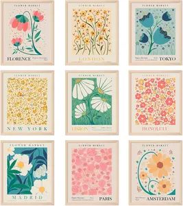 9Pcs Flower Market Wall Art Prints Matisse Art Poster Decor Floral Drawing Posters Colorful Floral Room Decor for Gallery Room Aesthetic Living Room Bathroom Decor(NO FRAME 11x14)