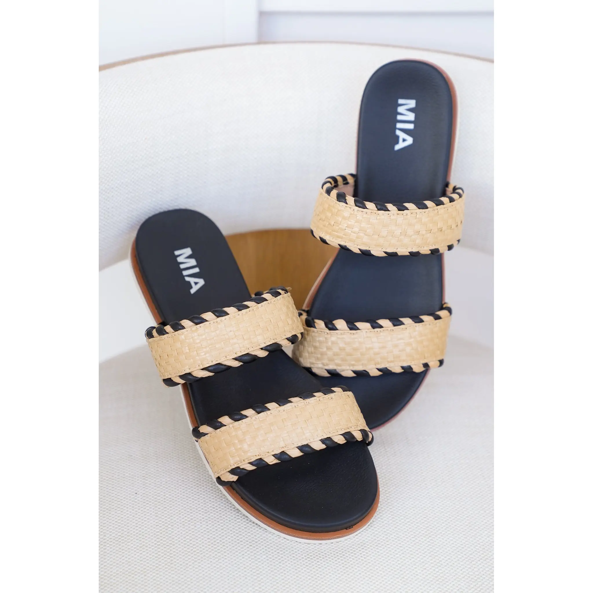 MIA Braided Double Strap Woven Slide Sandal