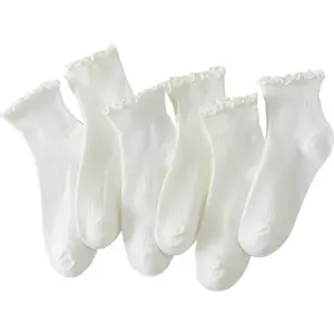 6 Pairs of Ruffle Socks Women, Cute Ruffle Ankle Socks