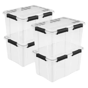 Sterilite 54 Qt Gasket Box, Stackable Storage Container with Lids, Black, 4 Pack Sterilite 54 Qt Gasket Box, Stackable Storage Container with Lids, Black, 4 Pack