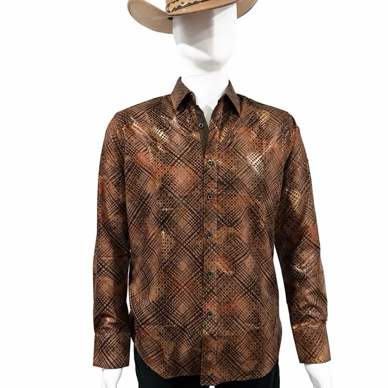 Men’s Luxury Wrinkle-Free Shiny Print Button-Down Dress Shirt, Menswear for Party & Prom Occasions