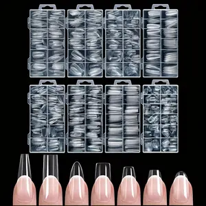 120 Pieces of Transparent Coffin/Almond/Fine High Heels/Square/Other Shape Style Boxed Nails, 12 Sizes Full Coverage Acrylic Pressure-Stick Nails, Suitable for Home DIY Manicure, Art and Manicure Salon