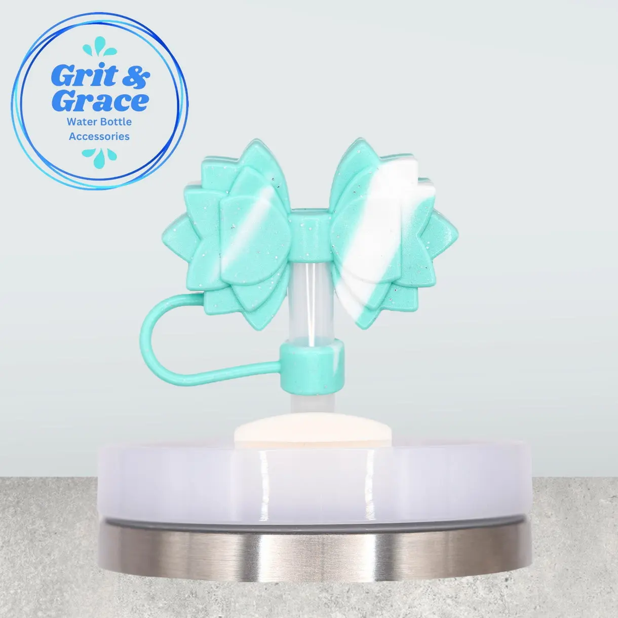 Breakfast in NYC Teal Swirl Straw Topper | Cute Silicone Tumbler Straw Topper for 10mm Straws - Gracie Bow Straw Topper
