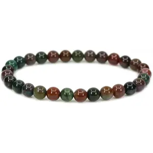 Natural Red Bloodstone Heliotrope Gemstone 6mm Round Beads Stretch Bracelet 7" Unisex