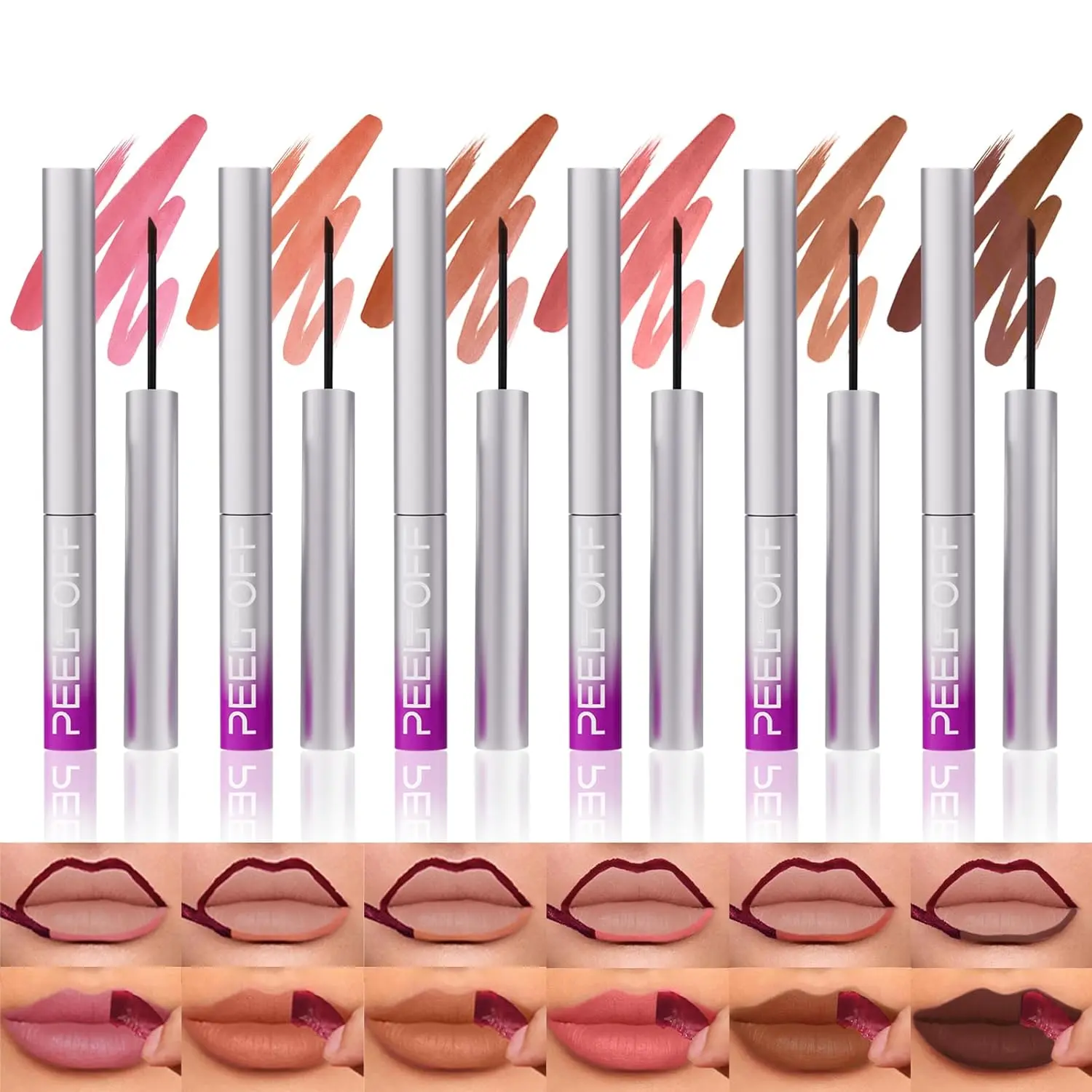eel Off Lip Liner Set,Lip Stain Peel Off,Long-Lasting Waterproof & Smudge-Proof Matte Lip Liners With Ergonomic Handle & Precision Brush,Makeup Gift