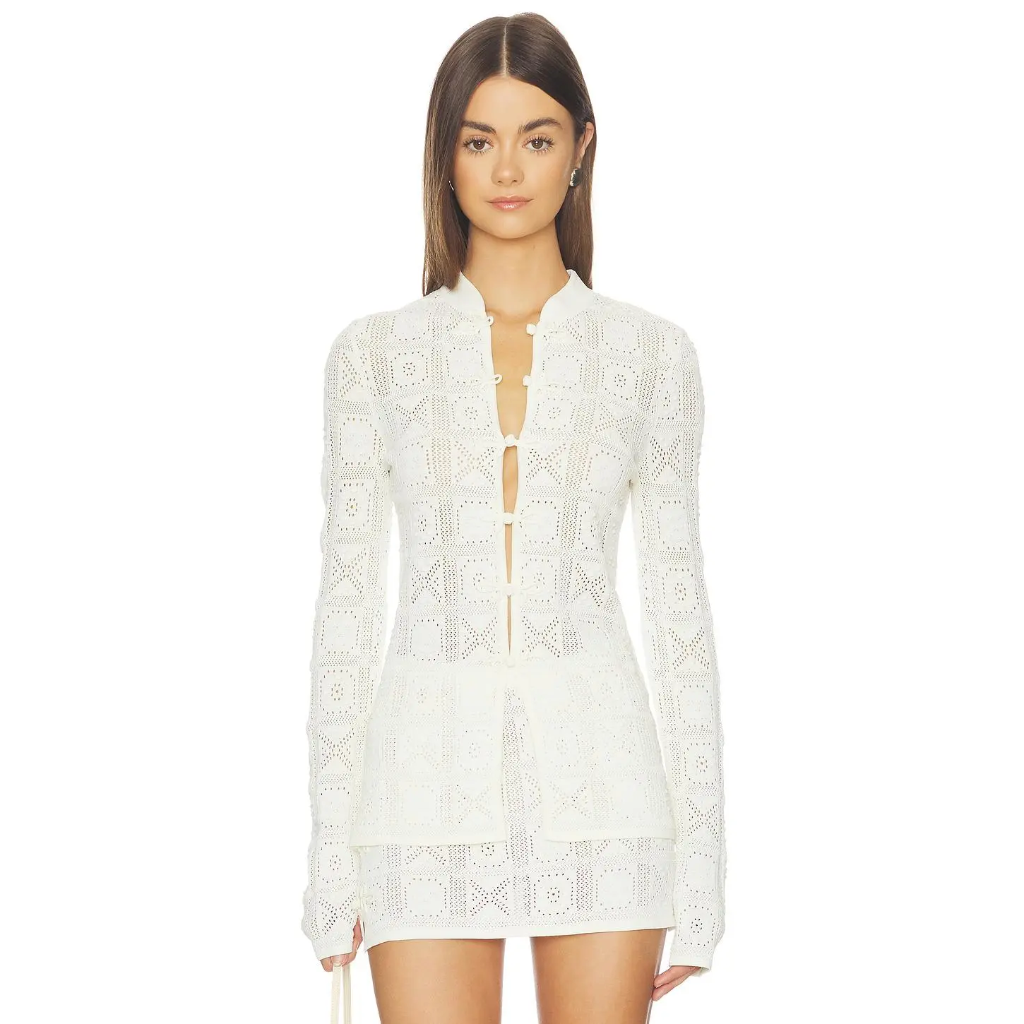 Stone Cold Fox x REVOLVE Adari Pointelle Cardigan in Antique Ivory
