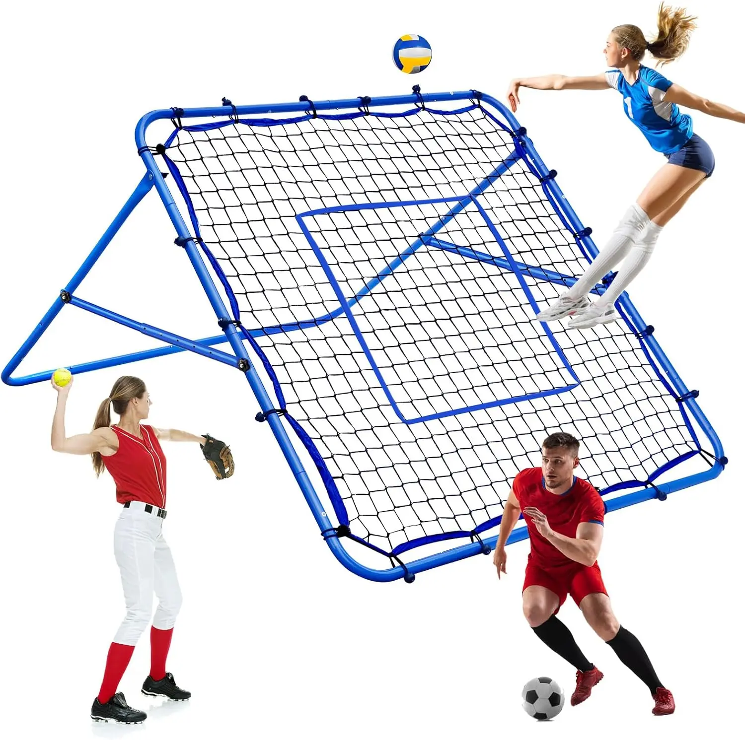 Winthai Volleyball Rebounder Net, Soccer Baseball Rebound Pitchback Net, 4x4ft Adjustable Target Practice Nets, Easy Setup Softball Bounce Back Trainer Equipment, Improve Sport Training Skills for Backyard Football Accessories Kit popper Sportsball tiktok