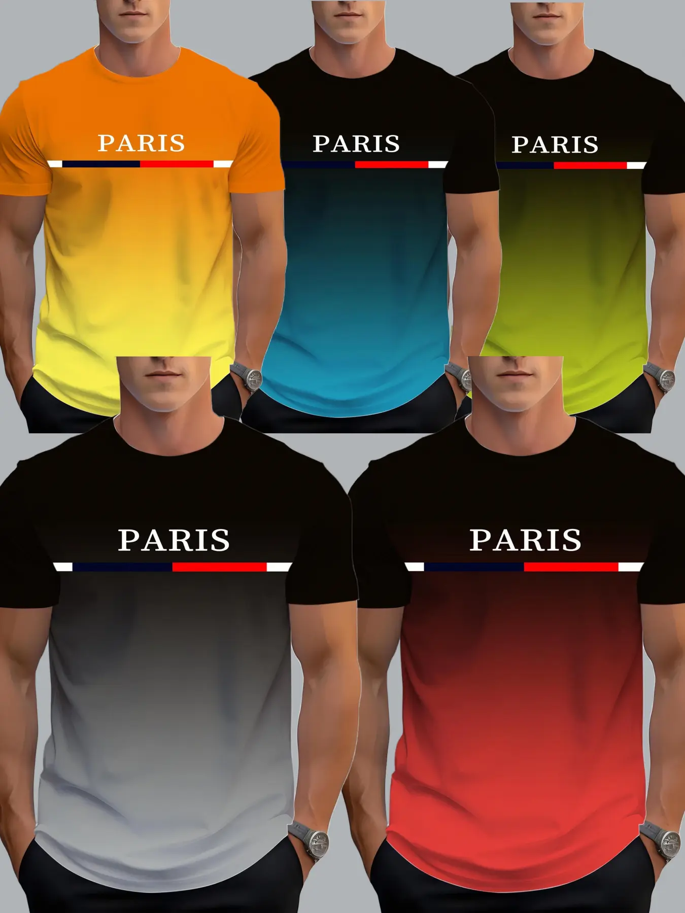 5pcs of Men'S Casual Streetwear T-Shirts with Random Gradient Digital Prints, 3D Digital Couple'S Loose Fit, Print Casual Wear for Outdoor Sports And Fitness, Mature 3D Print Short-Sleeve Tops, Menswear