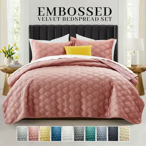 Ultrasonic Embossed Lydia Velvet Bedspread Set – Soft Quilted Microfiber Bedding Set with Pillow Shams, All-Season Lightweight Warmth, Wrinkle & Fade Resistant Coverlet in Twin(1-Piece), Full/Queen(2-Piece) & King(3-Piece) sizes