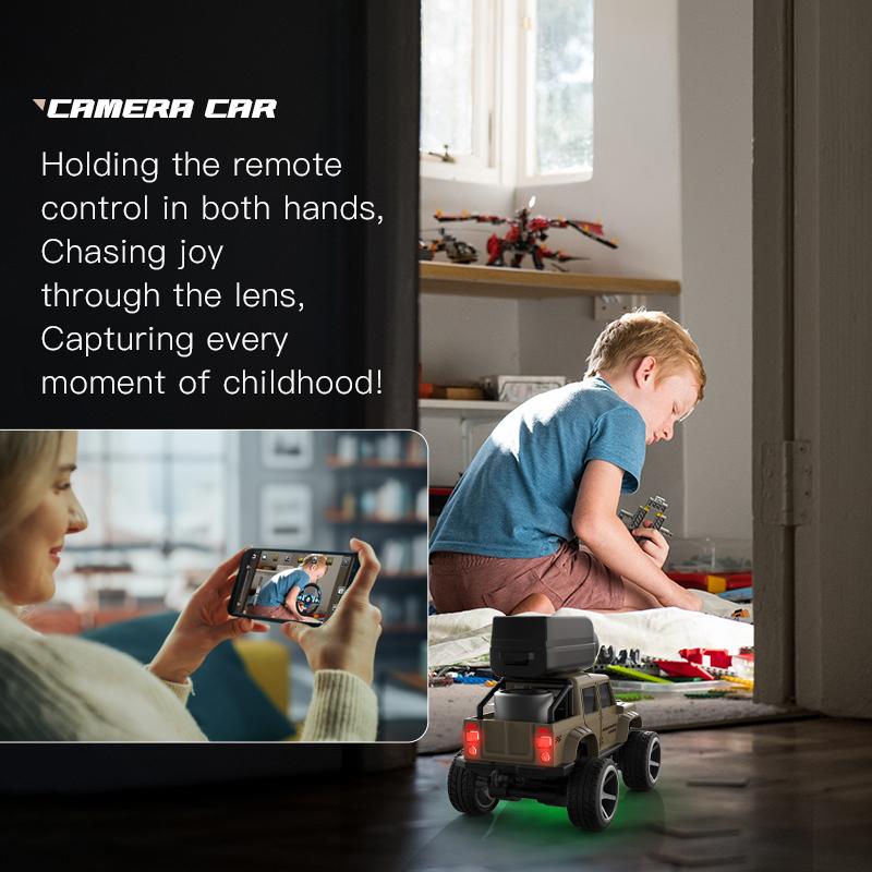 1:64 Mini RC Off-Road Monster Truck, 2.4GHz Wireless Remote Control Car with LED Lights, 720P FPV Camera, WiFi APP Control, Desktop Play, Indoor & Outdoor Toy, Holiday Gift for Adults and Kids Lighted Bluetooth Ride-On Drift USB Rechargeable LED Drift Car