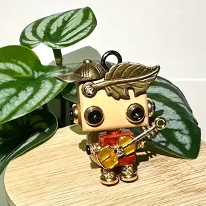 handmade steampunk wooden guitar boy robot. Keychain decor/Necklace Robot/Car Decoration/handmade gift/Birthday gift.