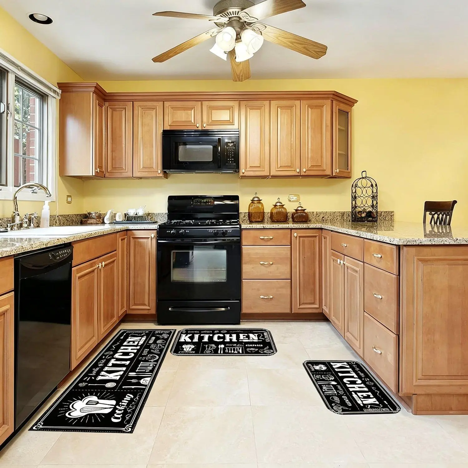1 Piece Kitchen Rug Set, Black Non Slip Anti Fatigue Mat