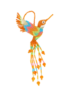Orange Handmade Beaded Hummingbird Keychain