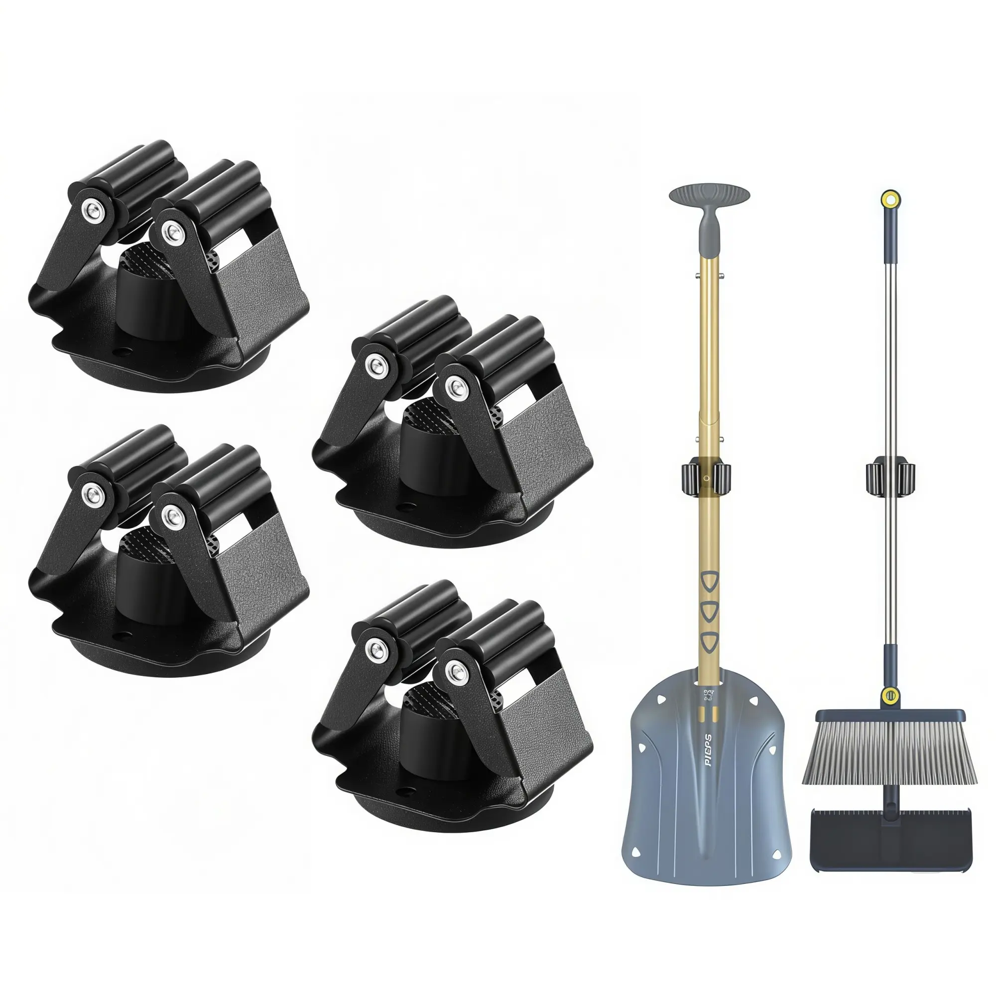 4-Pack Black Magnetic Broom Holders - Non-Slip Magnetic Storage Rack with Rubber Cushions | 9lb Heavy Duty Tool Organizer Tool Storage Organiser for Garage, Laundry Room, Kitchen, RV, Truck & More Tool Storage Racks, Tool Organisers
