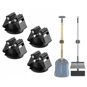 4-Pack Black Magnetic Broom Holders - Non-Slip Magnetic Storage Rack with Rubber Cushions | 9lb Heavy Duty Tool Organizer Tool Storage Organiser for Garage, Laundry Room, Kitchen, RV, Truck & More