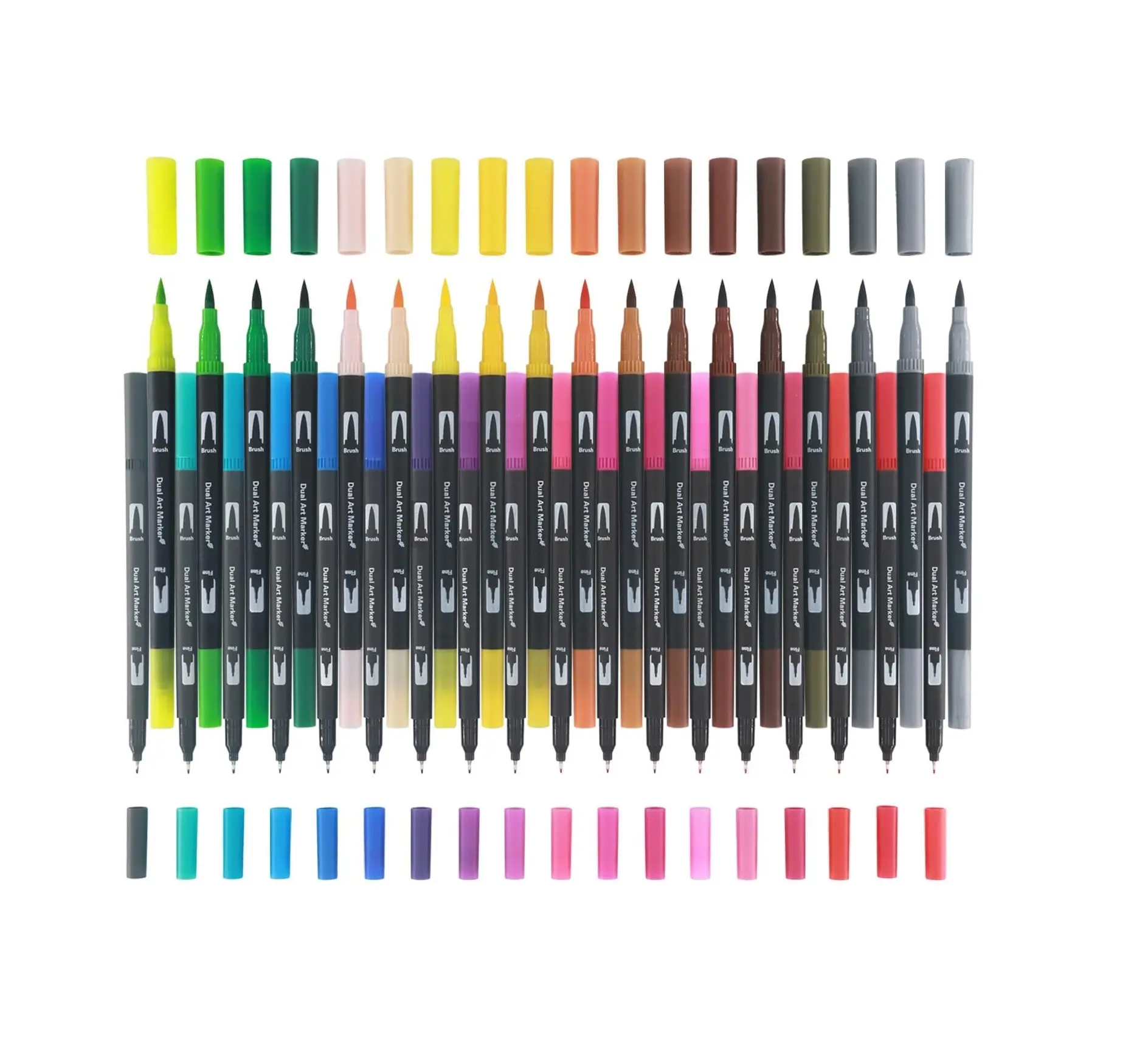 Set of 36-Colors: Dual Brush Marker Pens for Adult Coloring Books - No Bleeding, Fine Point, Multicolor