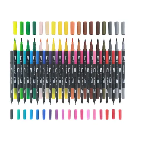 Set of 36-Colors: Dual Brush Marker Pens for Adult Coloring Books - No Bleeding, Fine Point, Multicolor