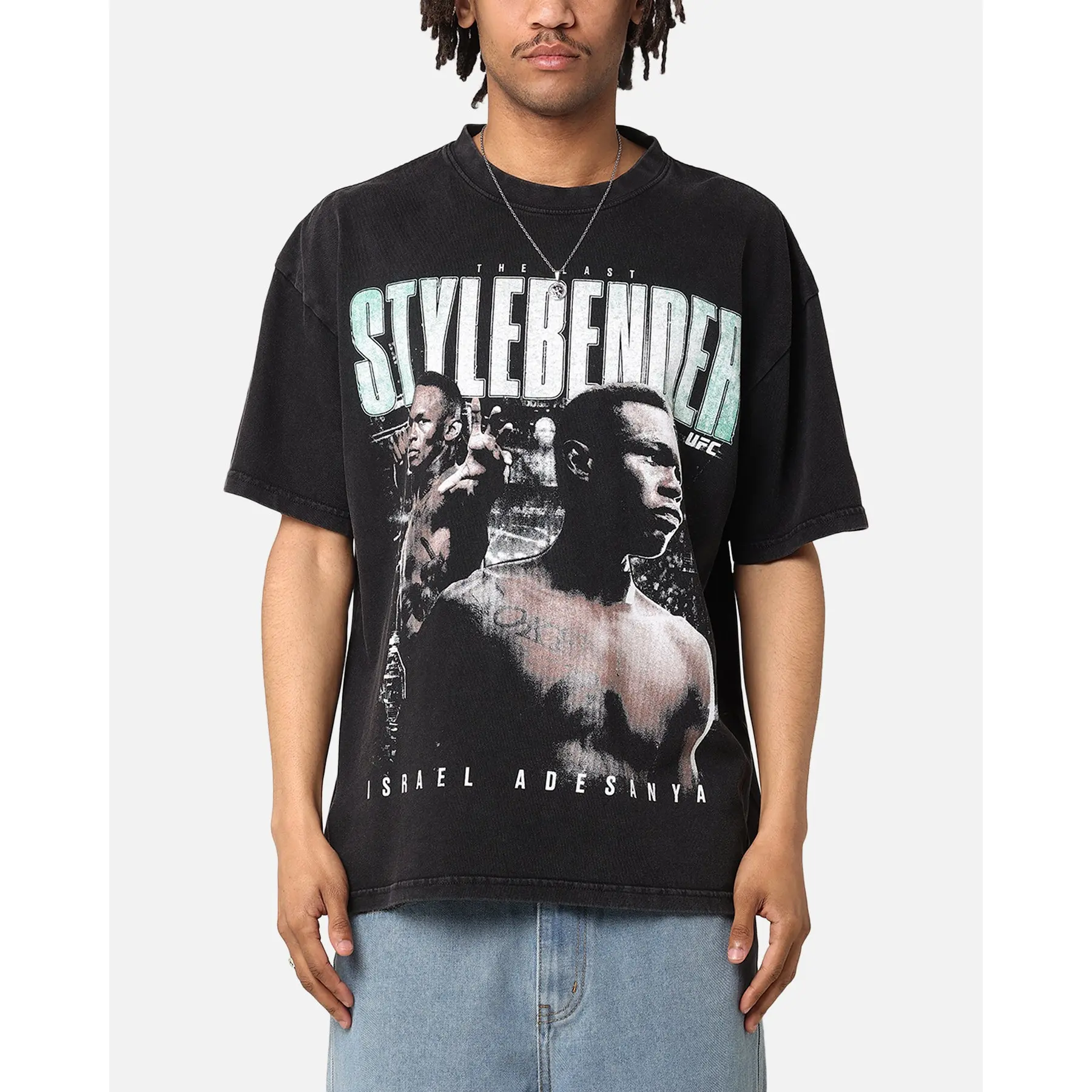 UFC By Culture Kings Israel "The Last Stylebender" Adesanya Revenge Vintage T-Shirt Black Acidwash