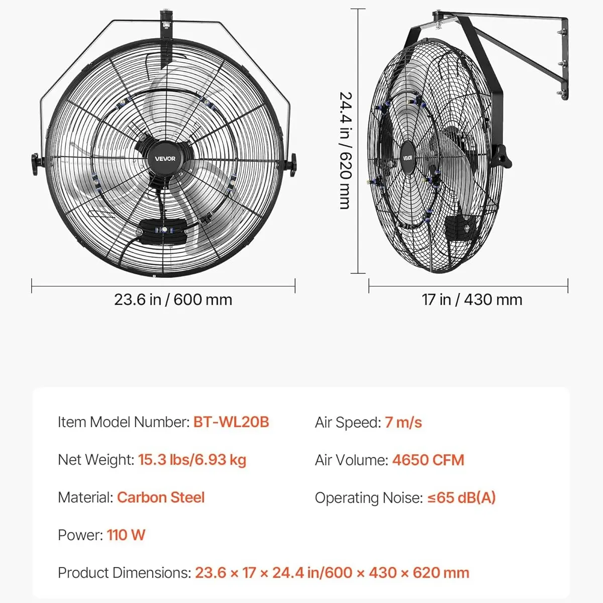 1 Pack with Mist 20 Inch-3 Speed 4650 CFM  IP44