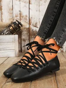Women's Lace Up Ballet Flats, Casual Comfortable Soft Satin Ballet Shoes for Daily Wear, Ballet Dance Shoes for Women & Girls