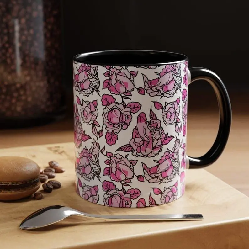 Naughty Floral Phallic Accent Mug - 11oz & 15oz Adult Humor Black Coffee Cup  - Inappropriate Gag Gift for Mature Audiences - TikTok Shop