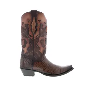 King Exotic Caiman Belly Snip Toe Mens Brown Wide Cowboy Western Boots
