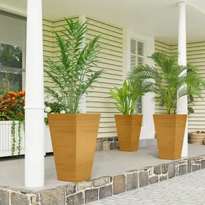 Large Outdoor Planters Set of 3 – 28" Height, 13.25 Gallon Capacity. Modern Contemporary Shape. Drainage Holes Remove Excess Rain. Great for Patio or Entrance