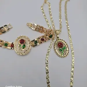 Rose's beautiful set bracelet with necklace Three Colors and stone's Gold-Plated Fashion Style
