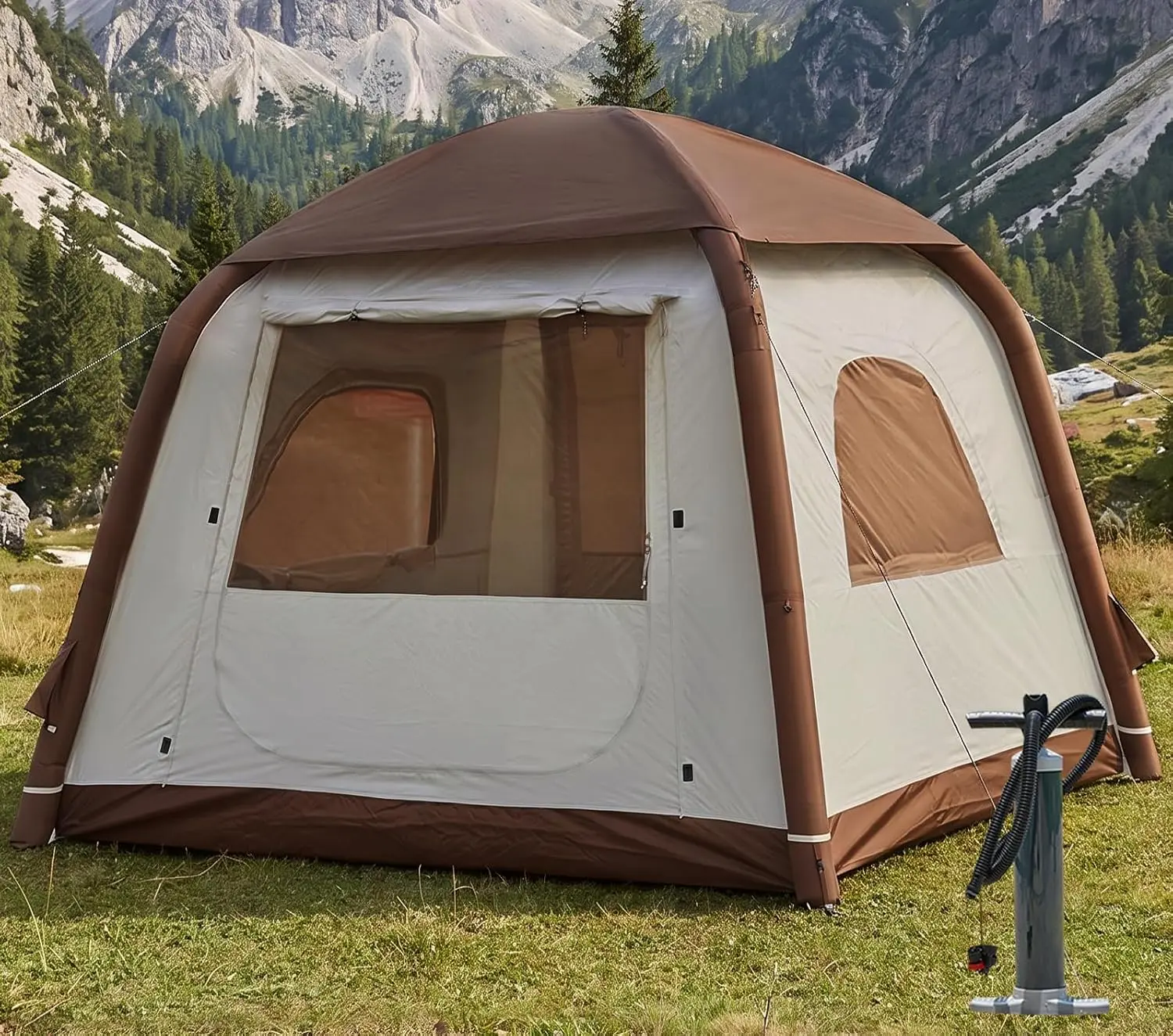 Inflatable Camping Tent,2/4/6/8 Person Glamping Inflatable Tents with Awning, Quick Setup Blow up Tents with Pump, Waterproof Oxford Inflatable House for Camping, Air Glamping Hot Tents for Adult DanCoom
