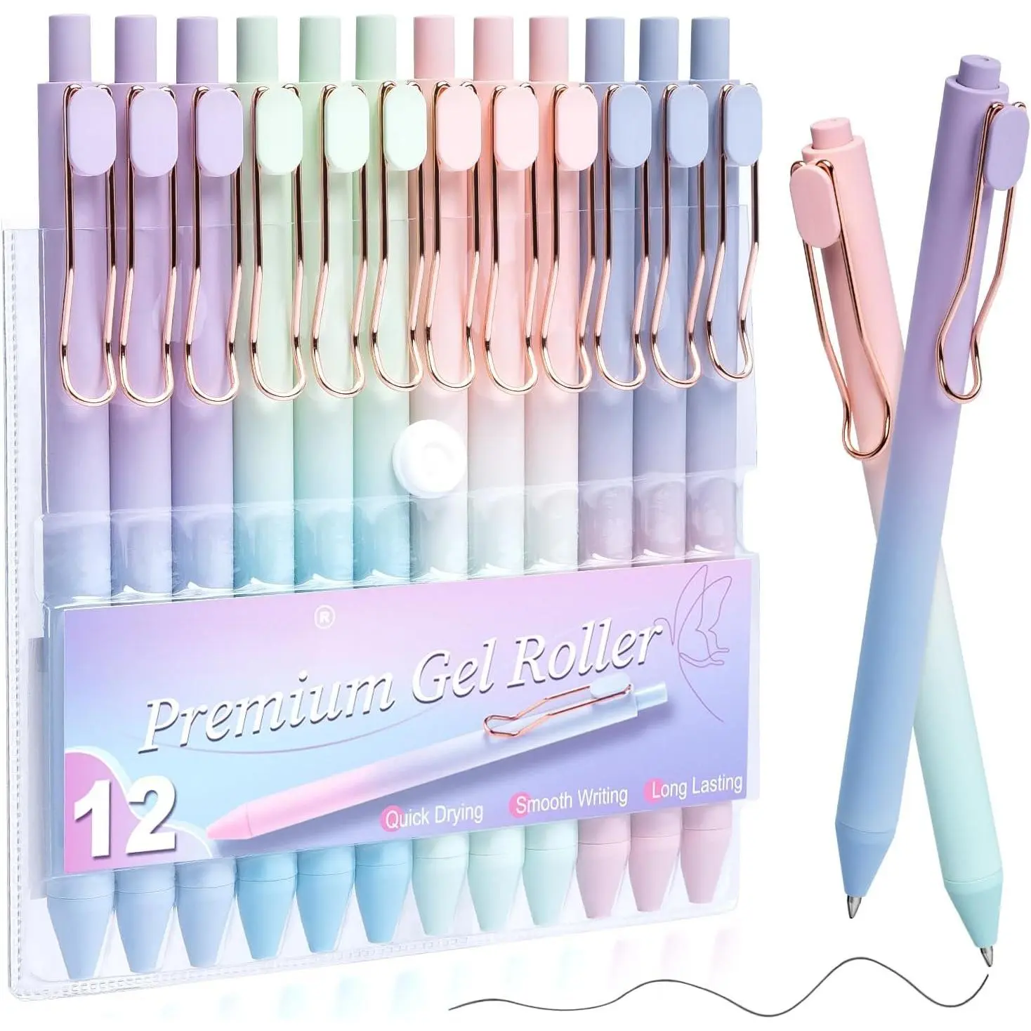 Smooth Writing Pens, 12 count No Bleed & Smear, Black Ink Fine Point (0.5mm), Retractable Aesthetic Journaling Pens for Women & Men