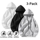 Men’s zip-up hoodie three-piece set — solid color, loose fit, zipper design, suitable for running, cycling, and indoor/outdoor use — multifunctional menswear