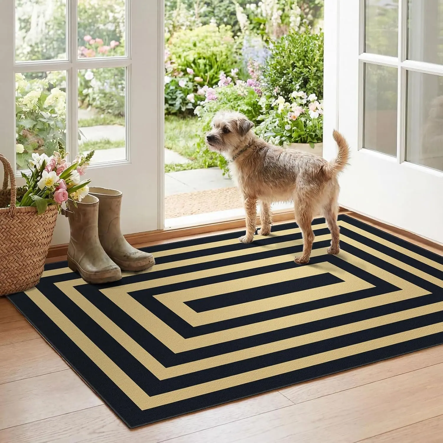 Geometric Border- Black/Tan
