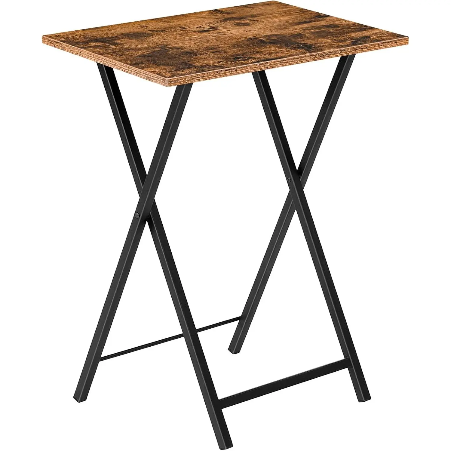 Rustic Brown + Black Folding TV Tray Table - Stable, Space-Saving Indoor Furniture TV Side Table, Portable Sofaside Desk, Easy Setup, Assembly Required for Living Room Snacks & Meals, Foldable Legs