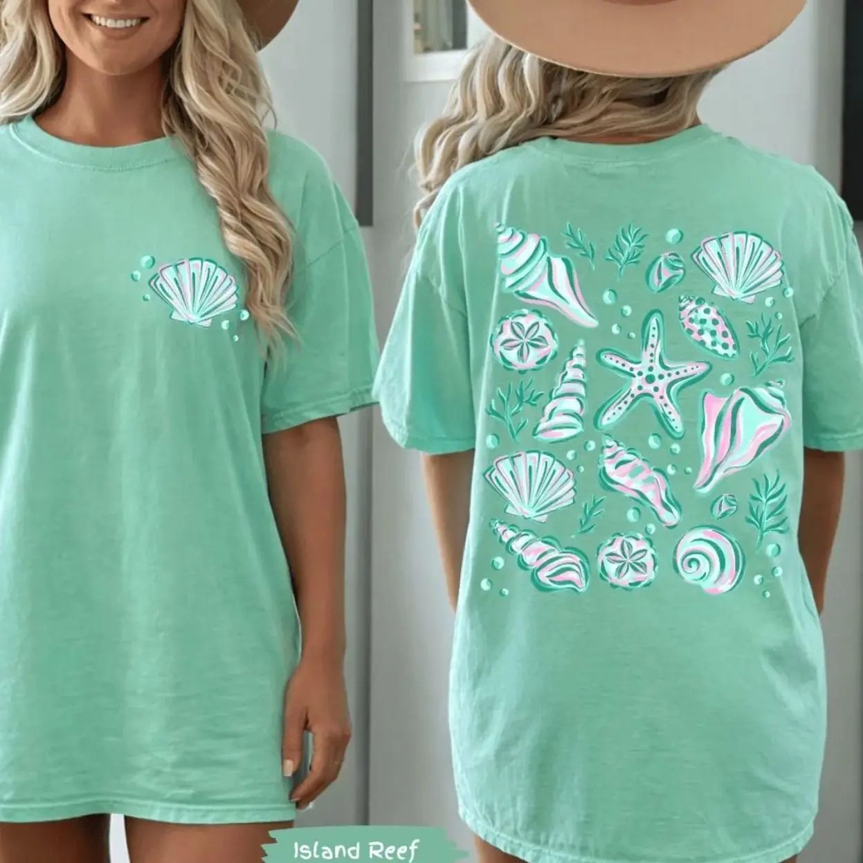 Summer Seashells Comfort Colors T-Shirt, Front And Back Coastal Beach Shell Tee Tshirt, Vacation Summer Tee Shirt