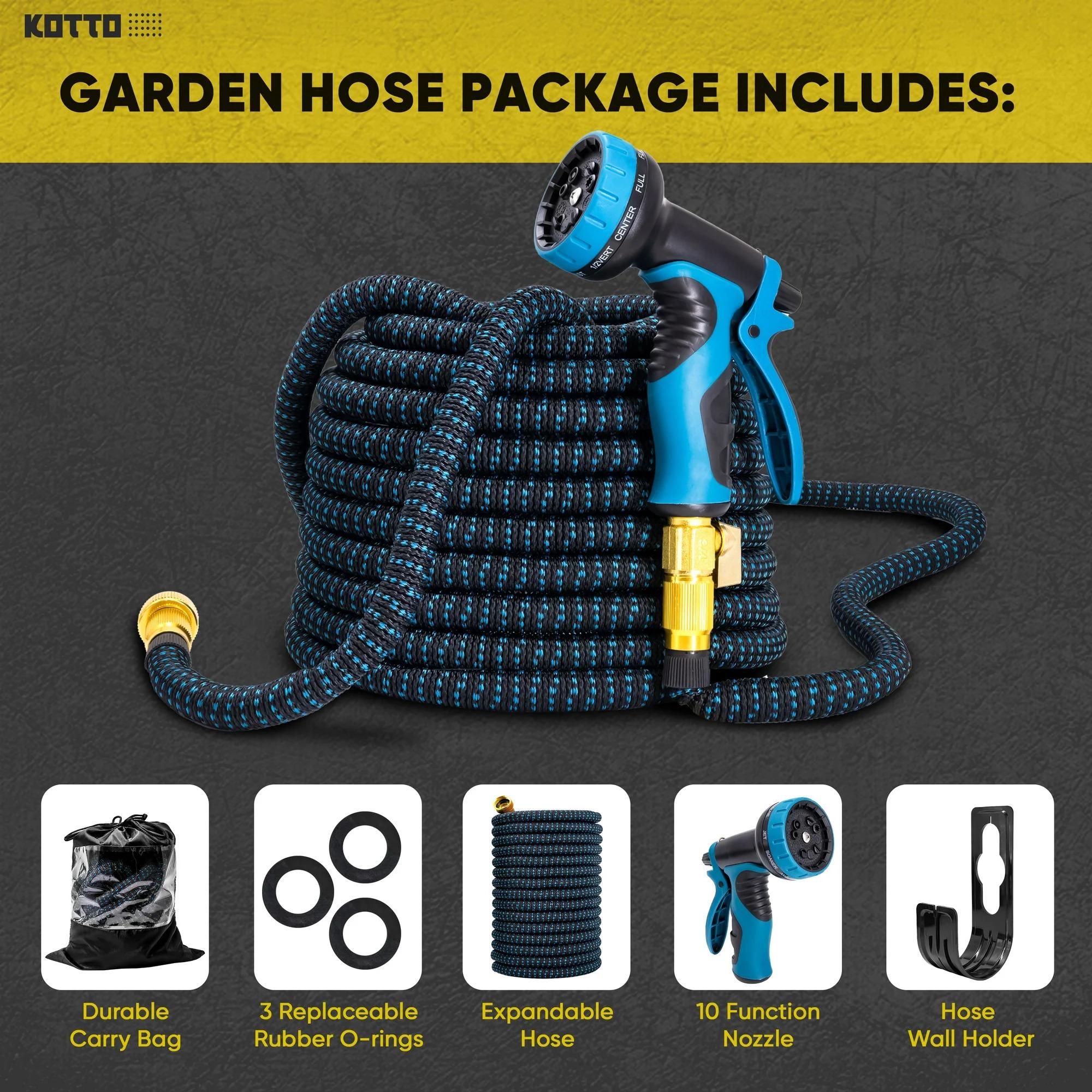 50 ft Expandable Garden Hose, Water Hose for Outside with 10 Spray Nozzles, Brass Connector, Leak-Proof, Blue