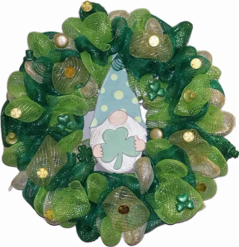 St. Patties Day Wreath with Green Mesh and Shamrock Decor for Festive Home Decor