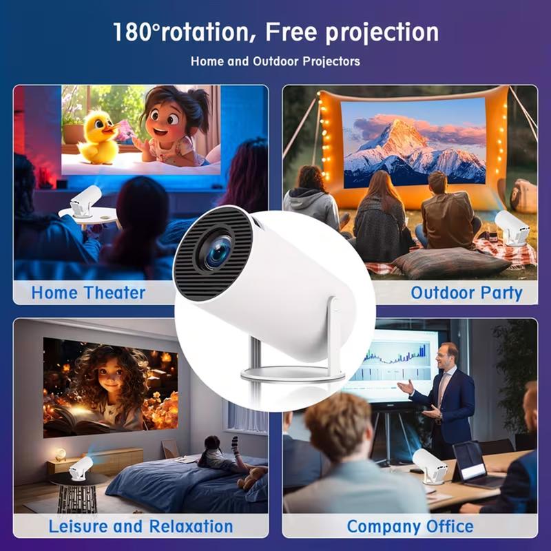 Projector with WIFl 6 and Bluetooth support, HD supportportable projector, 180 rotatable 130 "screen movieprojector, automatic keystone correction, compatible with laptop, PC, smartphone (white) audio automatic cableHDMl speaker Wireless Android