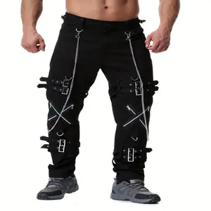 Men`s Steampunk Gothic Hip Hop Punk Rock Pants Trousers with Chain Cotton Menswear pantalones para hombre