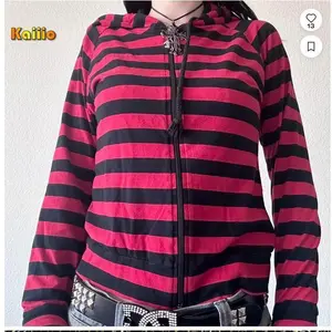 Striped Zip-Up Hoodies E-Girl Gothic Emo Mall Goth Sweatshirts 2000s Retro Harajuku Jackets Casual Women’s Wear Check Chic Comfortable Day Tops Pullover