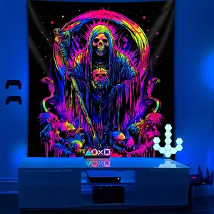 Death Skeleton tapestry Pattern, Fun Lightweight Decoration wall hanging, dopamine art outdoor tapestry, suitable for living room, bedroom, college dorm, bedroom decorative accessories Halloween, creative gift,chill room accessories, y2k room decor