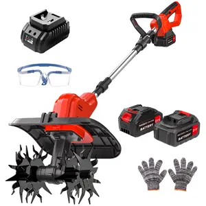 Cordless Tiller Cultivator - 360RPM Electric Garden Tool, 21V 2×4.0Ah Batteries & Charger Included, 11.8In Tilling Width, 6.6In Tilling Depth for Lawn Soil Cultivation